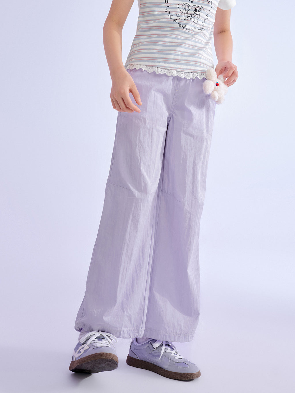 Balabala Girls Wide Leg Pants White,Purple