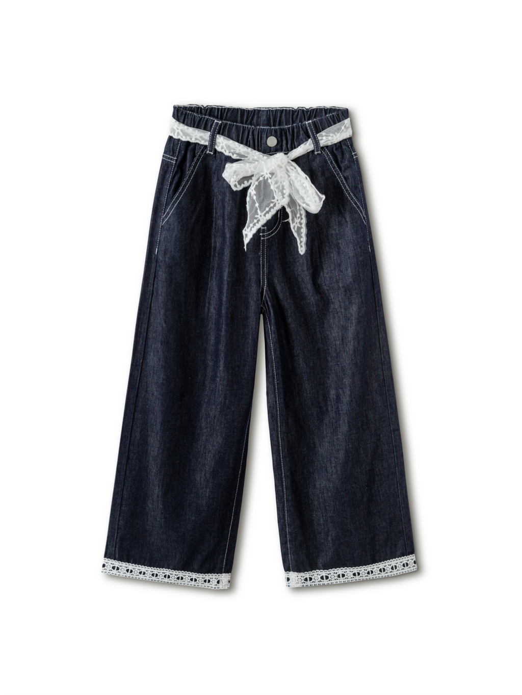 Balabala Girls Wide Leg Jeans Raw Wash