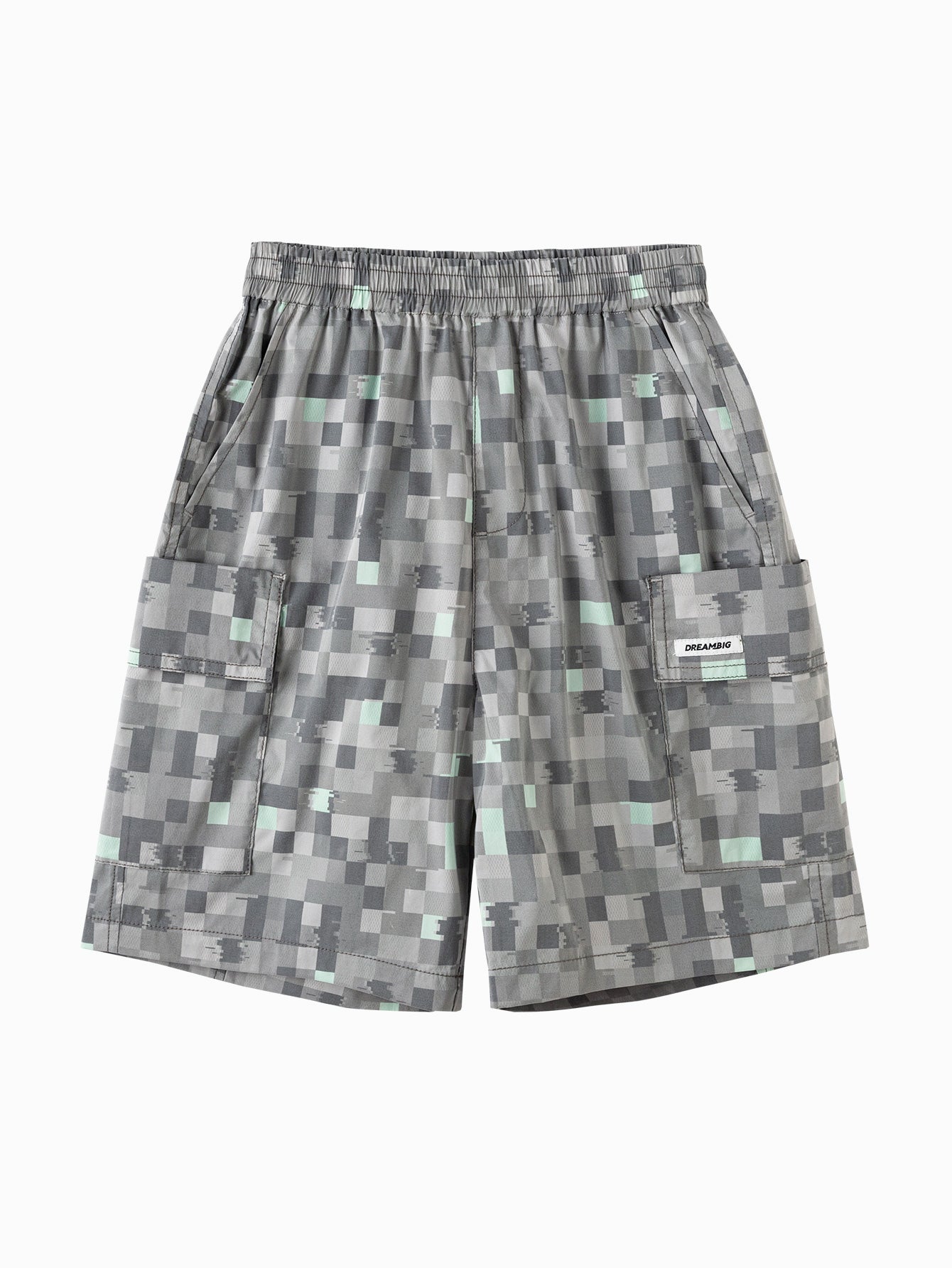 Balabala Boys Pixel Print Shorts Gray,Olive Green