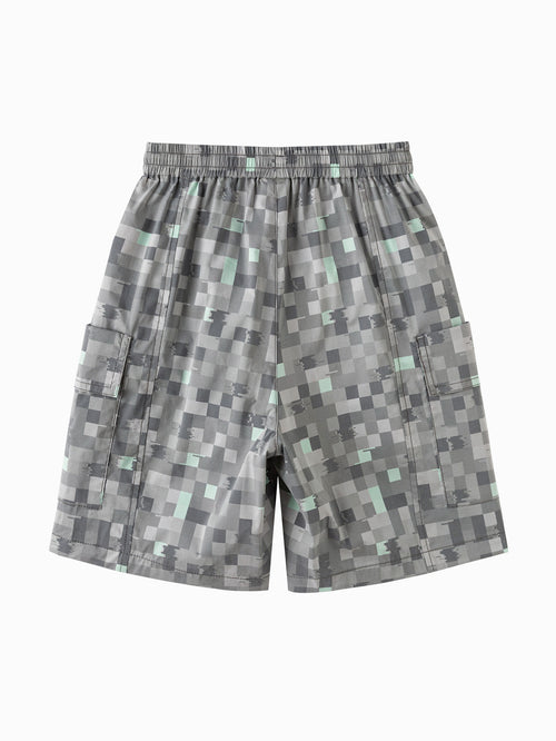 Balabala Boys Pixel Print Shorts Gray,Olive Green