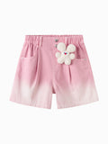 Balabala Girls Flower Denim Shorts Pink,Light Blue