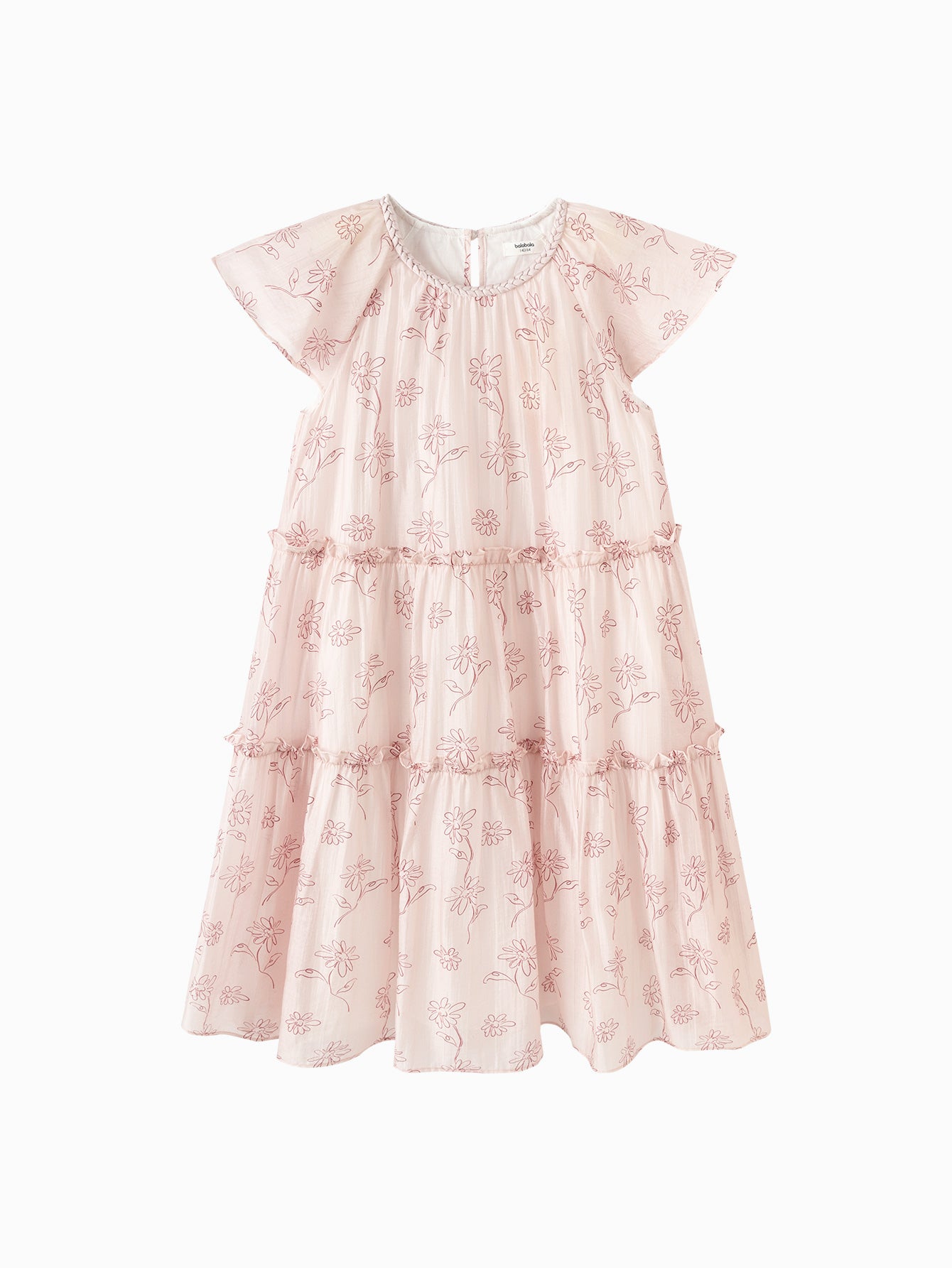 Balabala Girls Floral Tiered Dress Pink,White