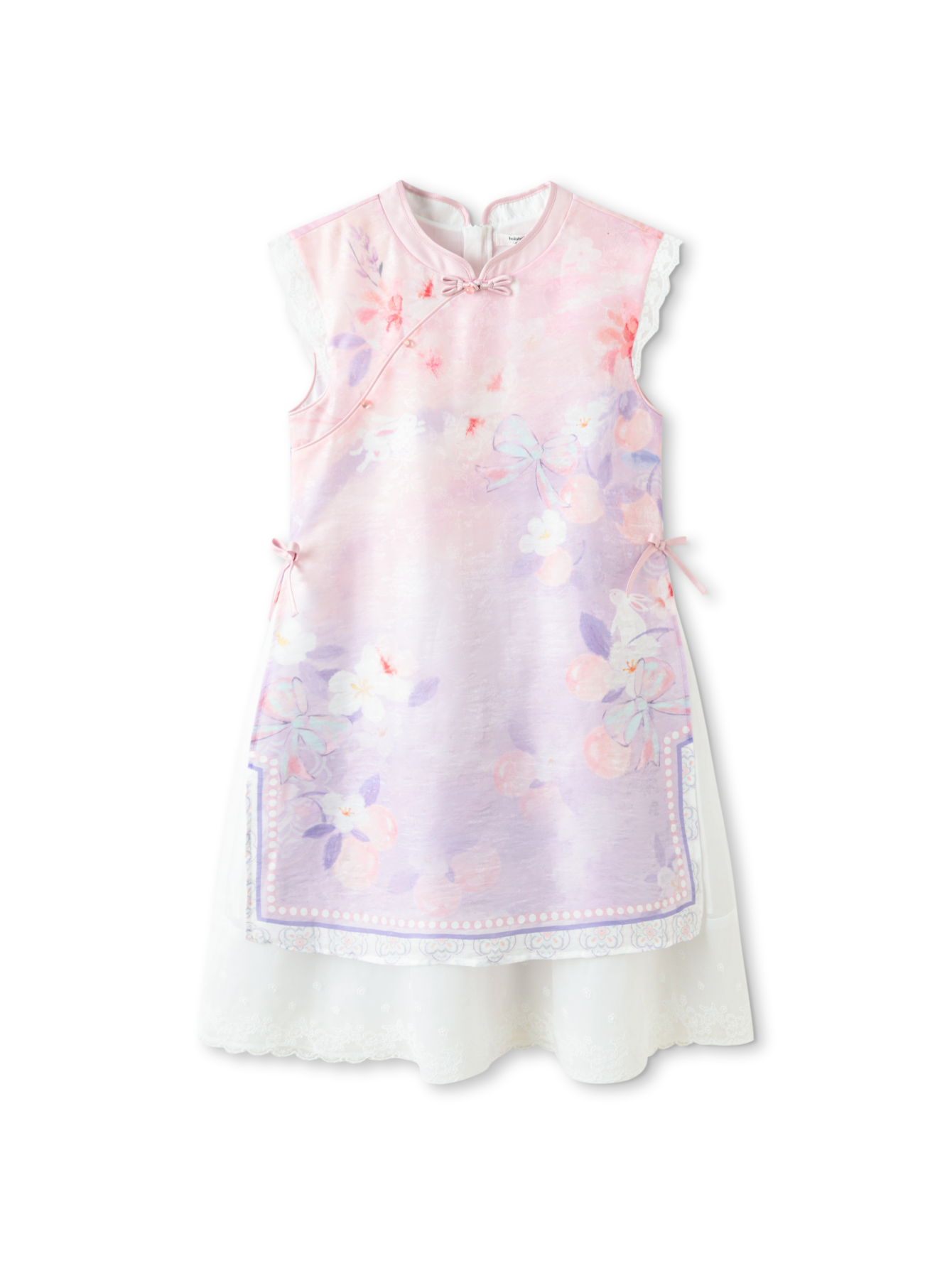 Balabala Girls Floral Layered Dress Purple