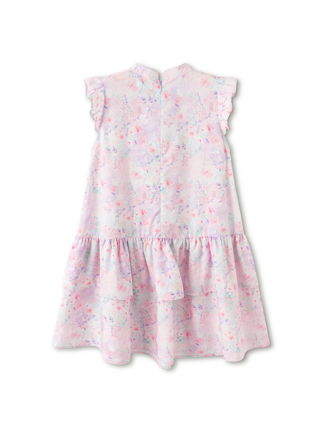 Balabala Girls Floral Tiered Dress Purple,Blue