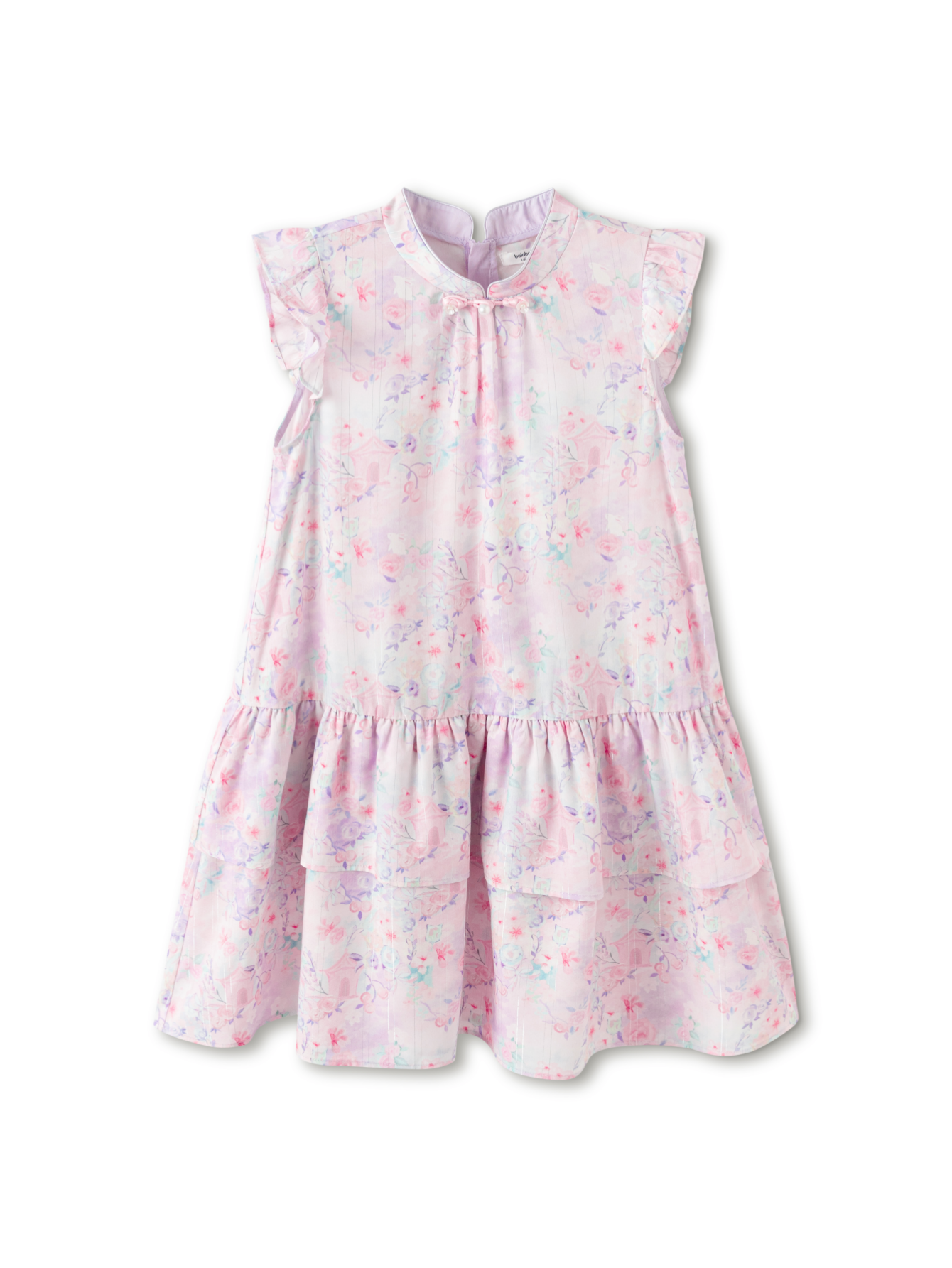 Balabala Girls Floral Tiered Dress Purple,Blue
