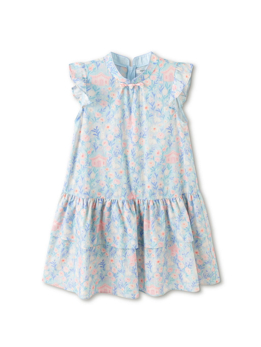 Balabala Girls Floral Tiered Dress Purple,Blue