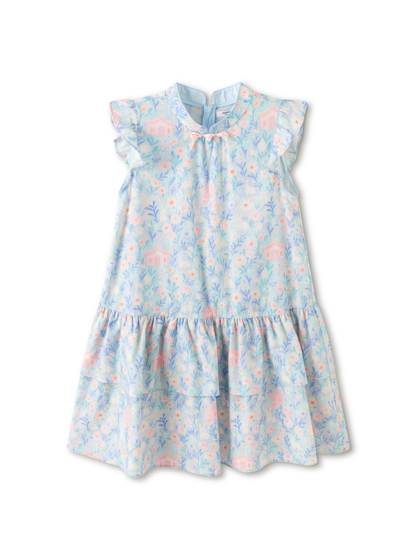 Balabala Girls Floral Tiered Dress Purple,Blue