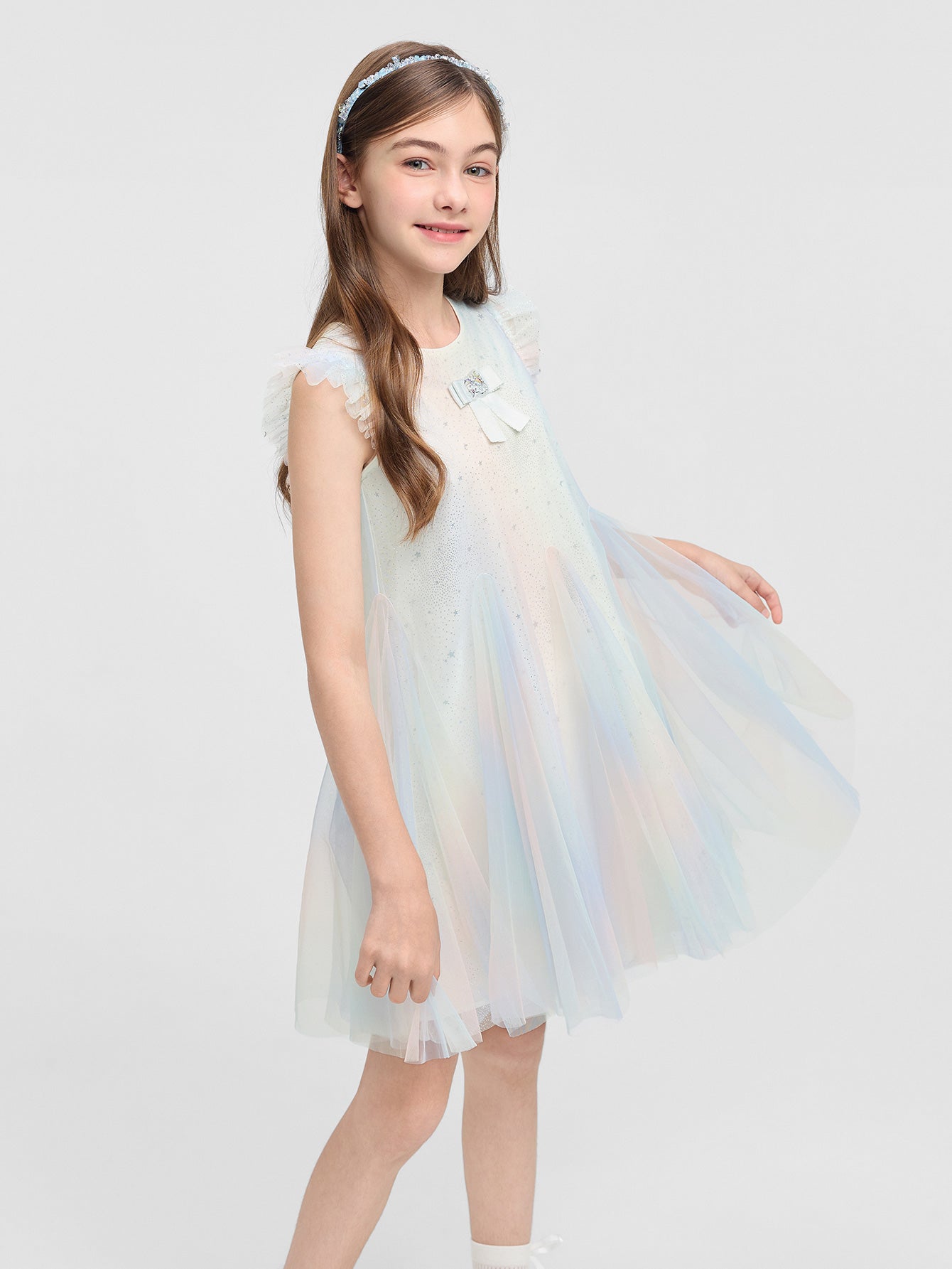 Balabala Girls Gradient Tulle Dress Blue,Pink