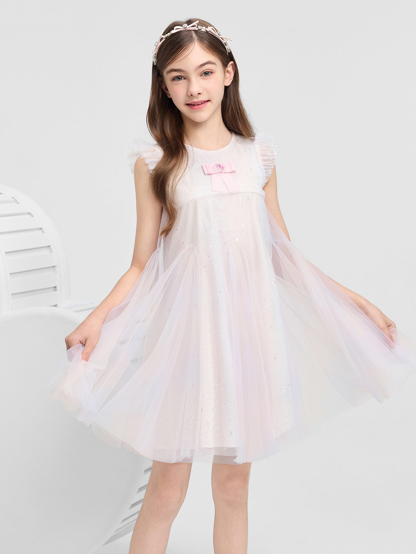 Balabala Girls Gradient Tulle Dress Blue,Pink