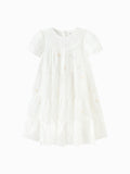 Balabala Girls Embroidered Tiered Dress White
