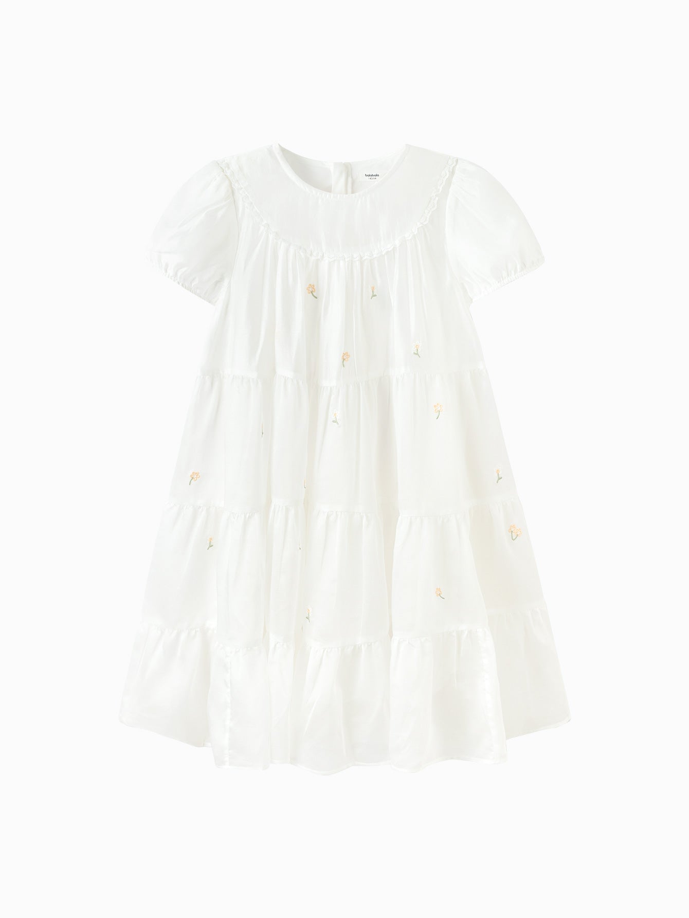 Balabala Girls Embroidered Tiered Dress White
