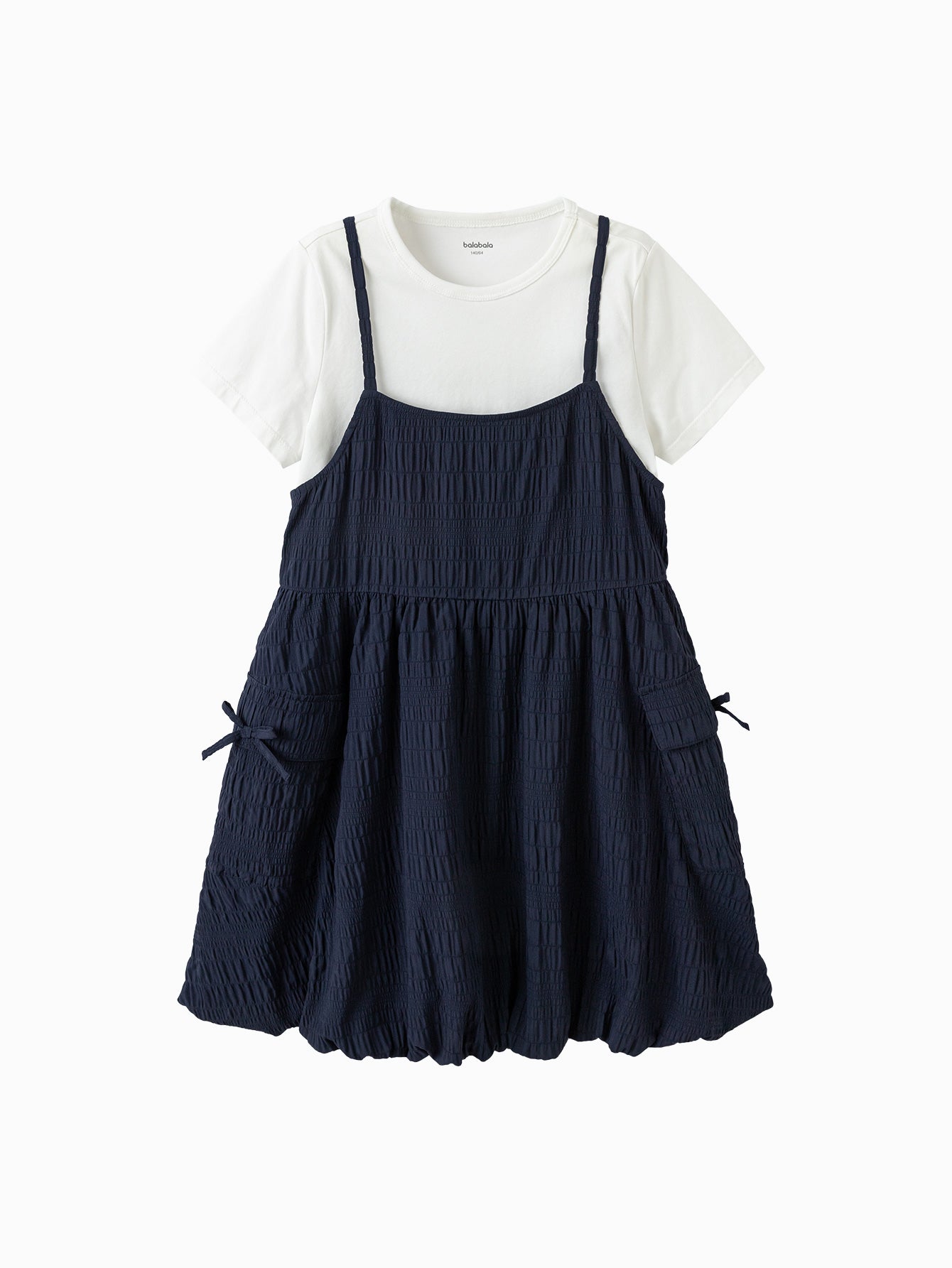 Balabala Girls Layered Dress Set Blue White,Navy White