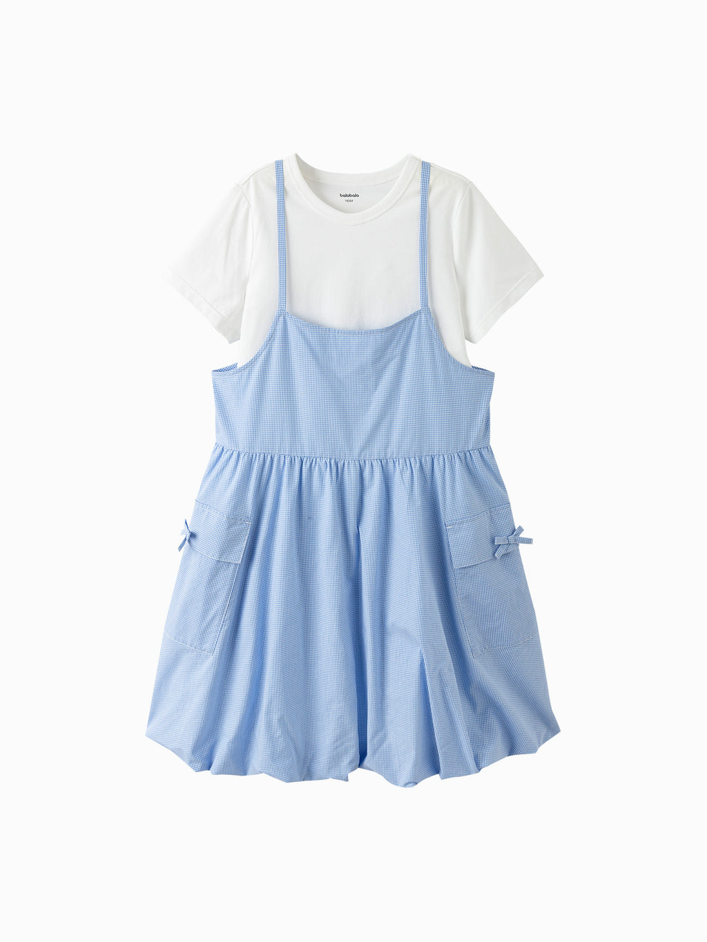 Balabala Girls Layered Dress Set Blue White,Navy White