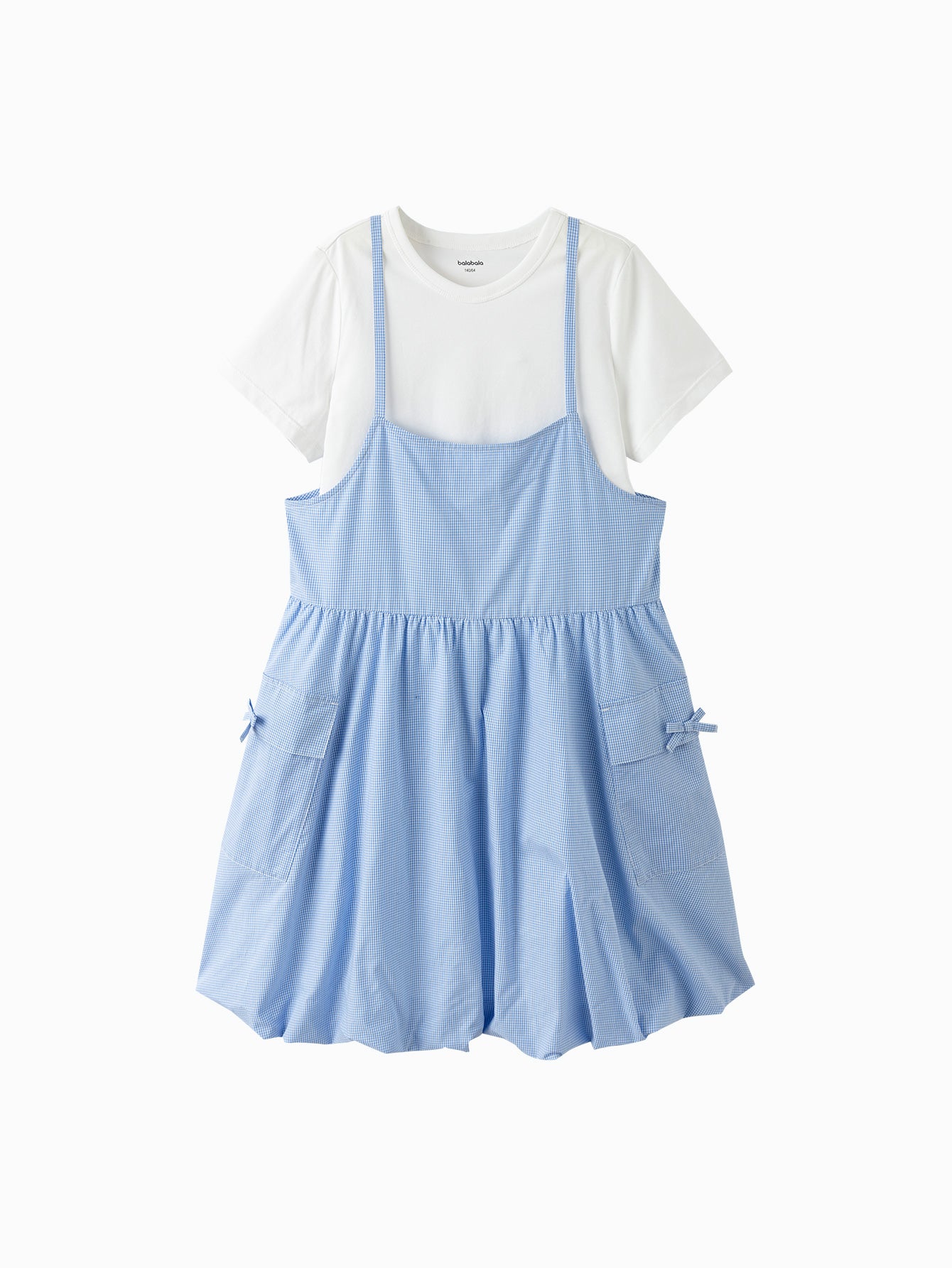 Balabala Girls Layered Dress Set Blue White,Navy White