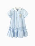 Balabala Girls Rabbit Patch Dress Blue White