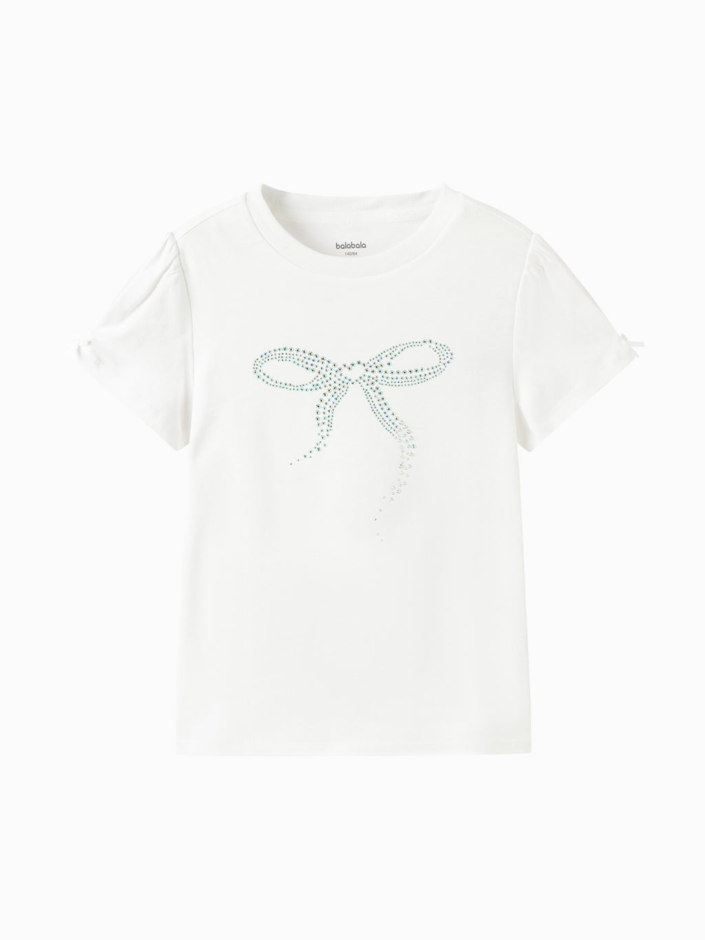 Balabala Girls Pearl Sleeve T Shirt Raw White,Pink Purple