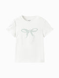 Balabala Girls Pearl Sleeve T Shirt Raw White,Pink Purple