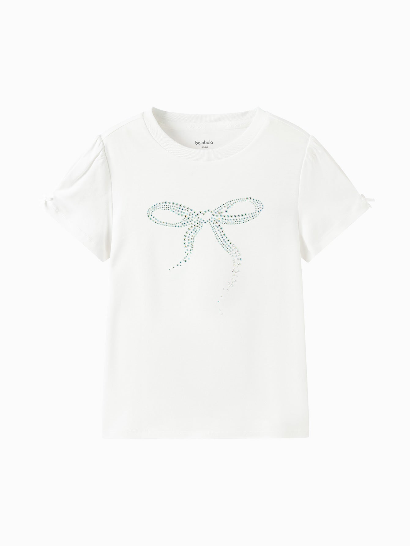 Balabala Girls Pearl Sleeve T Shirt Raw White,Pink Purple