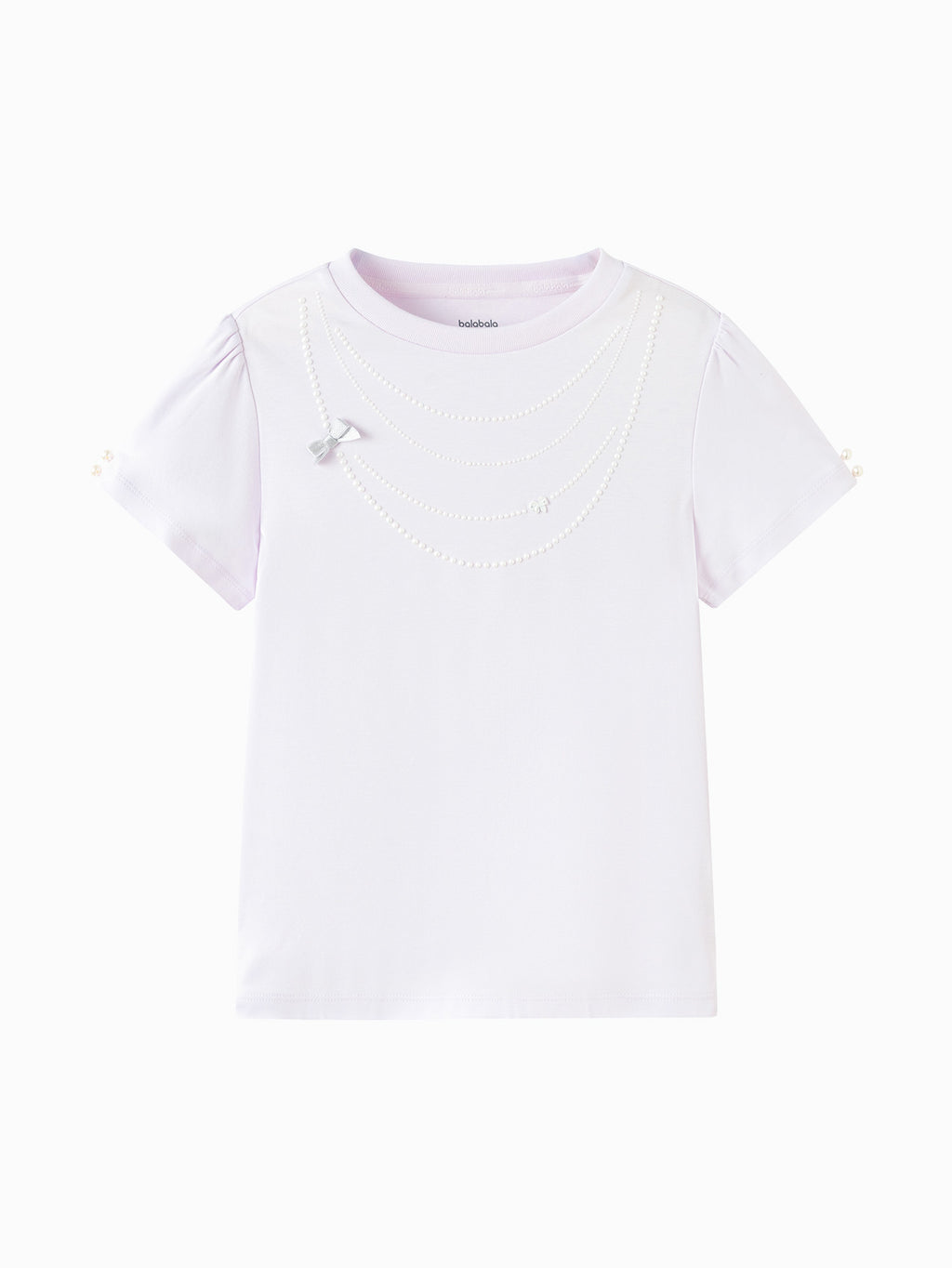 Balabala Girls Pearl Sleeve T Shirt Raw White,Pink Purple