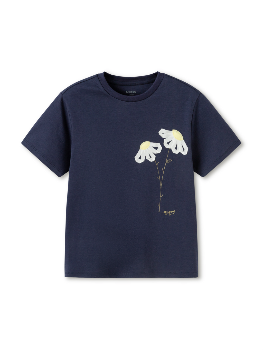 Balabala Girls Embroidered T-Shirt White,Dark Blue