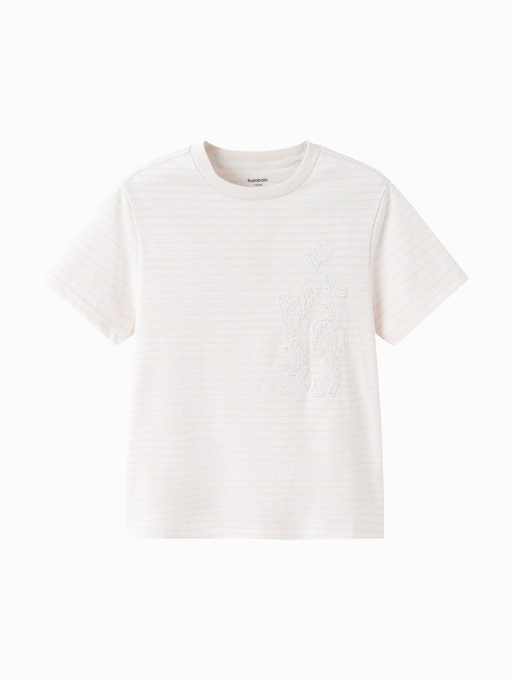 Balabala Girls Embroidered T-Shirt White,Dark Blue