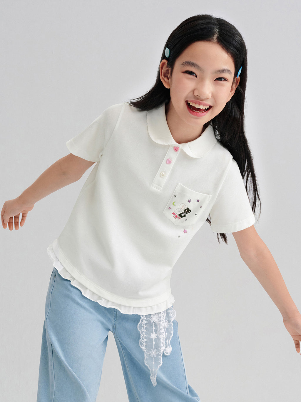 Balabala Girls Hello Kitty Polo Shirt White,Yellow