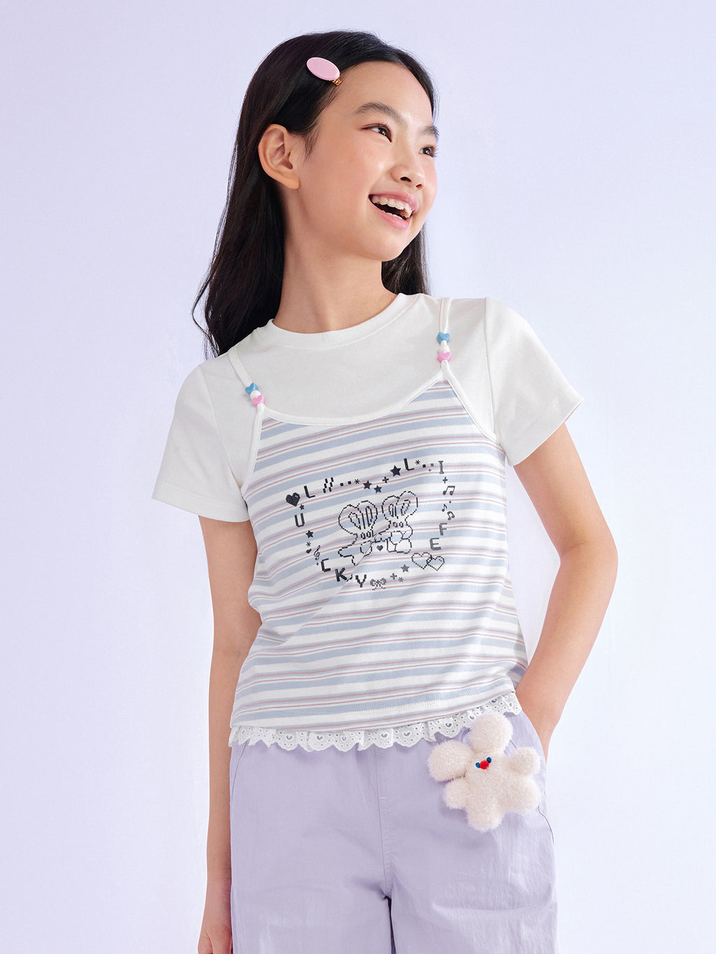 Balabala Girls Stripe T Shirt White Blue