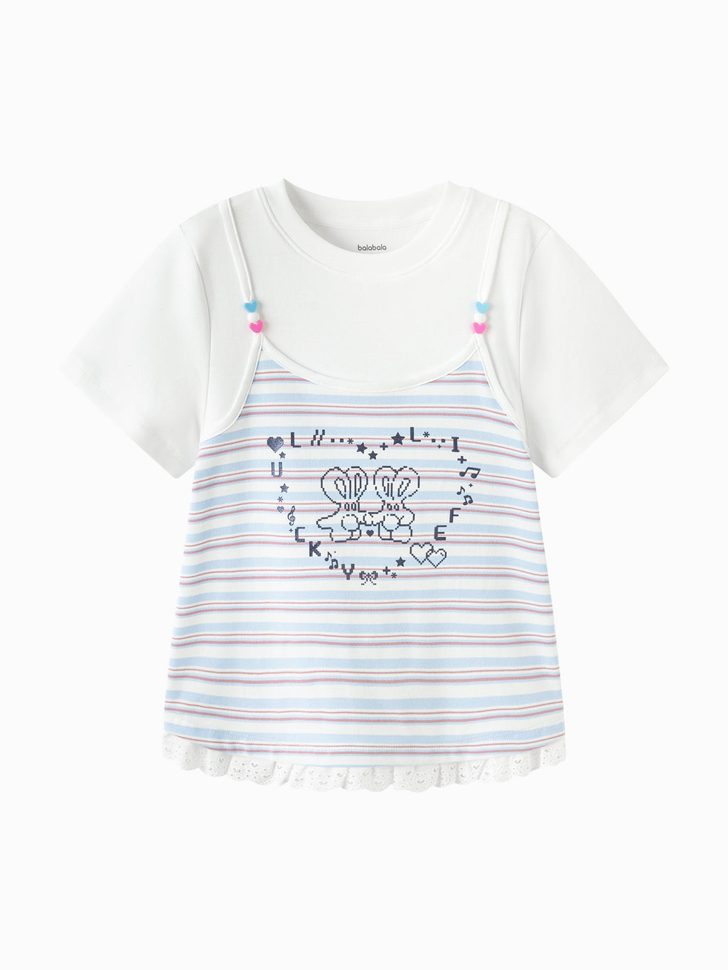 Balabala Girls Stripe T Shirt White Blue