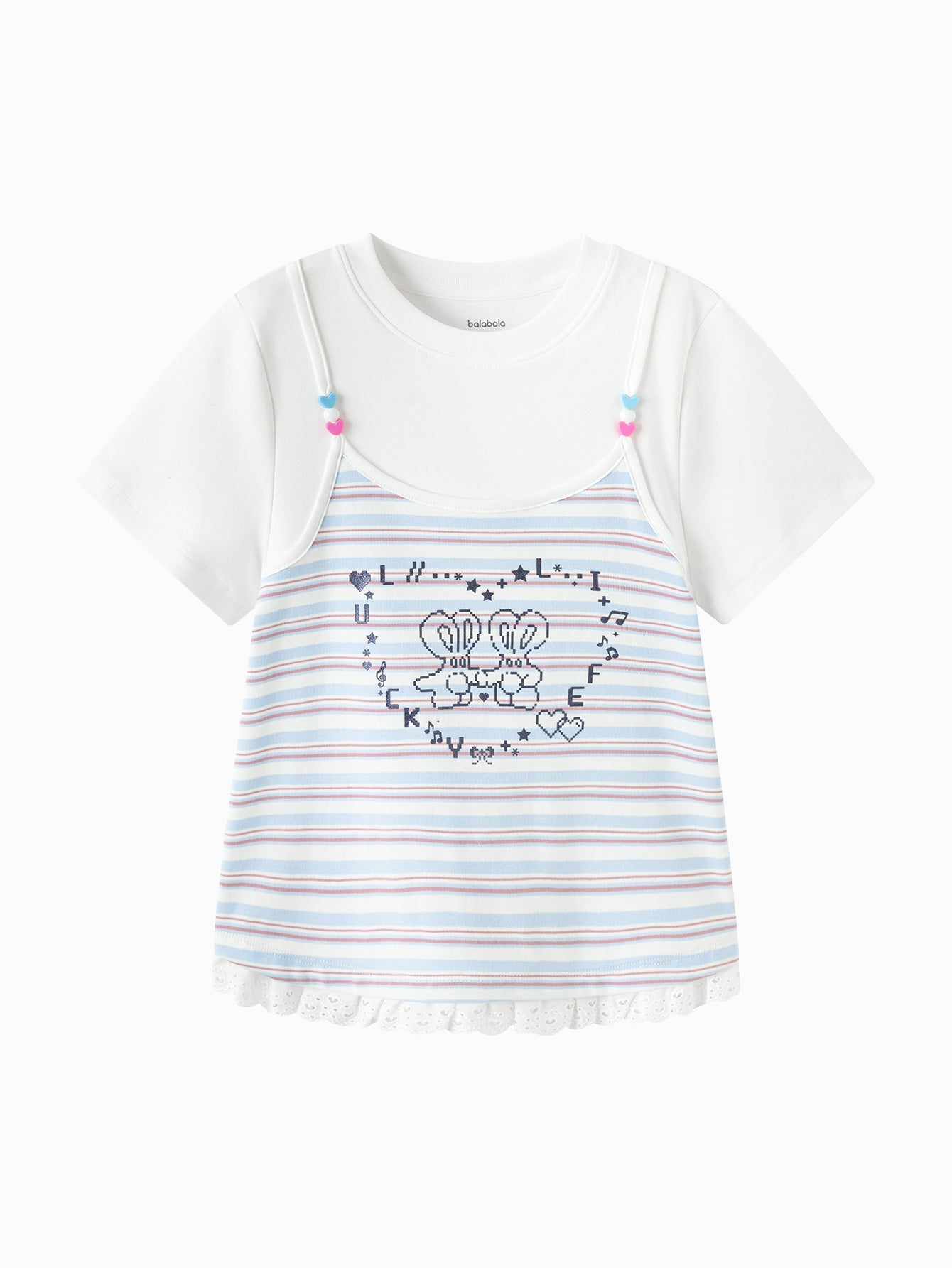 Balabala Girls Stripe T Shirt White Blue
