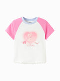Balabala Girls Bunny Raglan T-Shirt Pink White