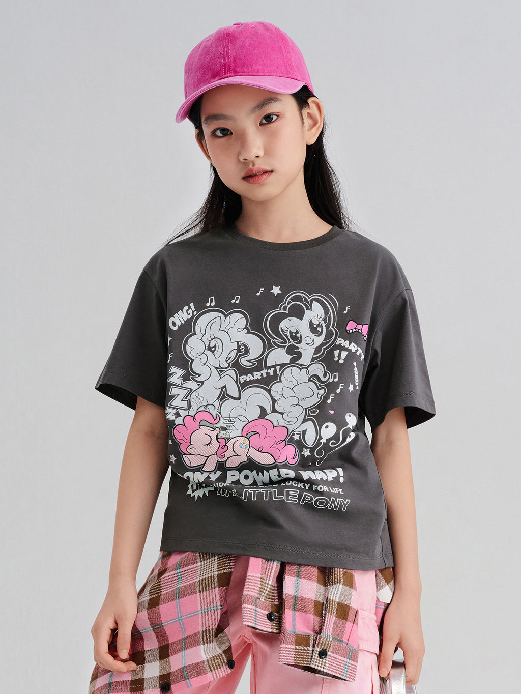Balabala Girls Pony Graphic T-Shirt Gray,Raw White,Rose Red,Ice blue