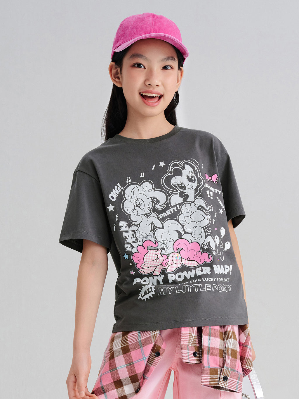 Balabala Girls Pony Graphic T-Shirt Gray,Raw White,Rose Red,Ice blue