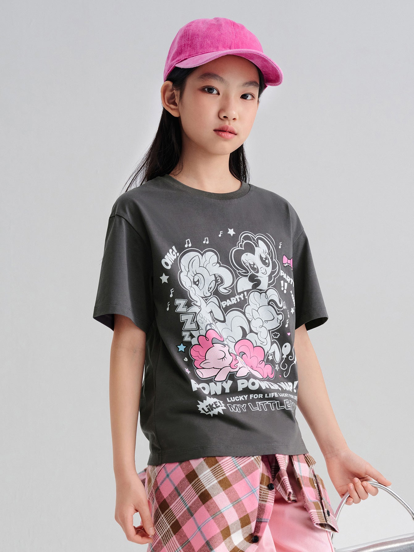 Balabala Girls Pony Graphic T-Shirt Gray,Raw White,Rose Red,Ice blue