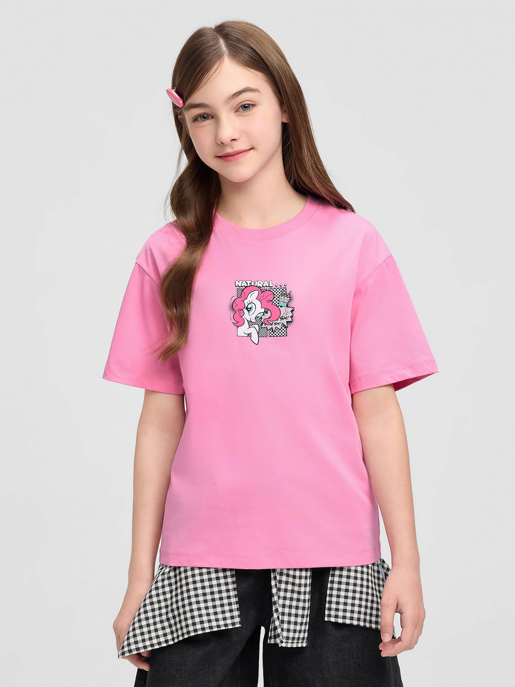 Balabala Girls Pony Graphic T-Shirt Gray,Raw White,Rose Red,Ice blue