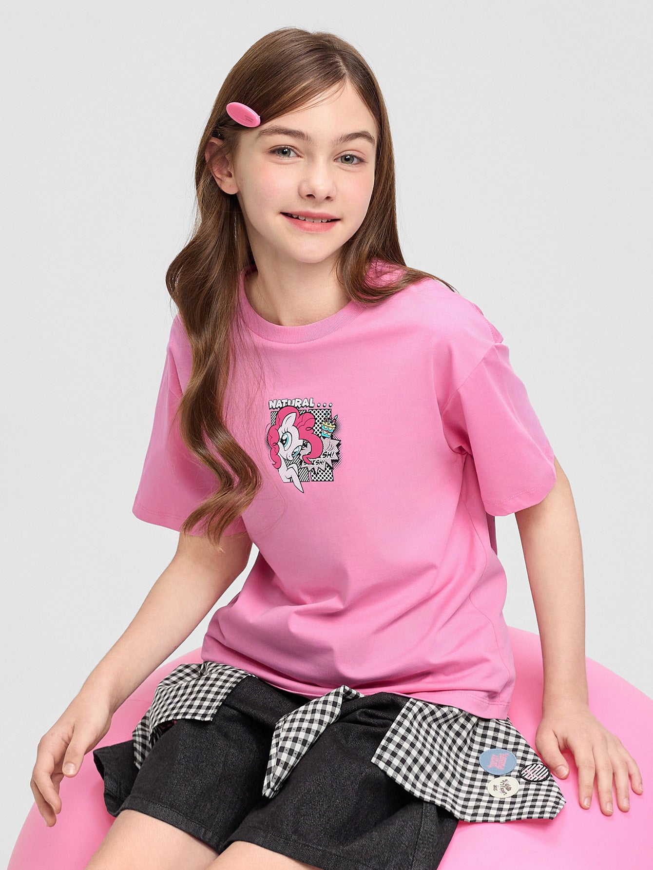 Balabala Girls Pony Graphic T-Shirt Gray,Raw White,Rose Red,Ice blue