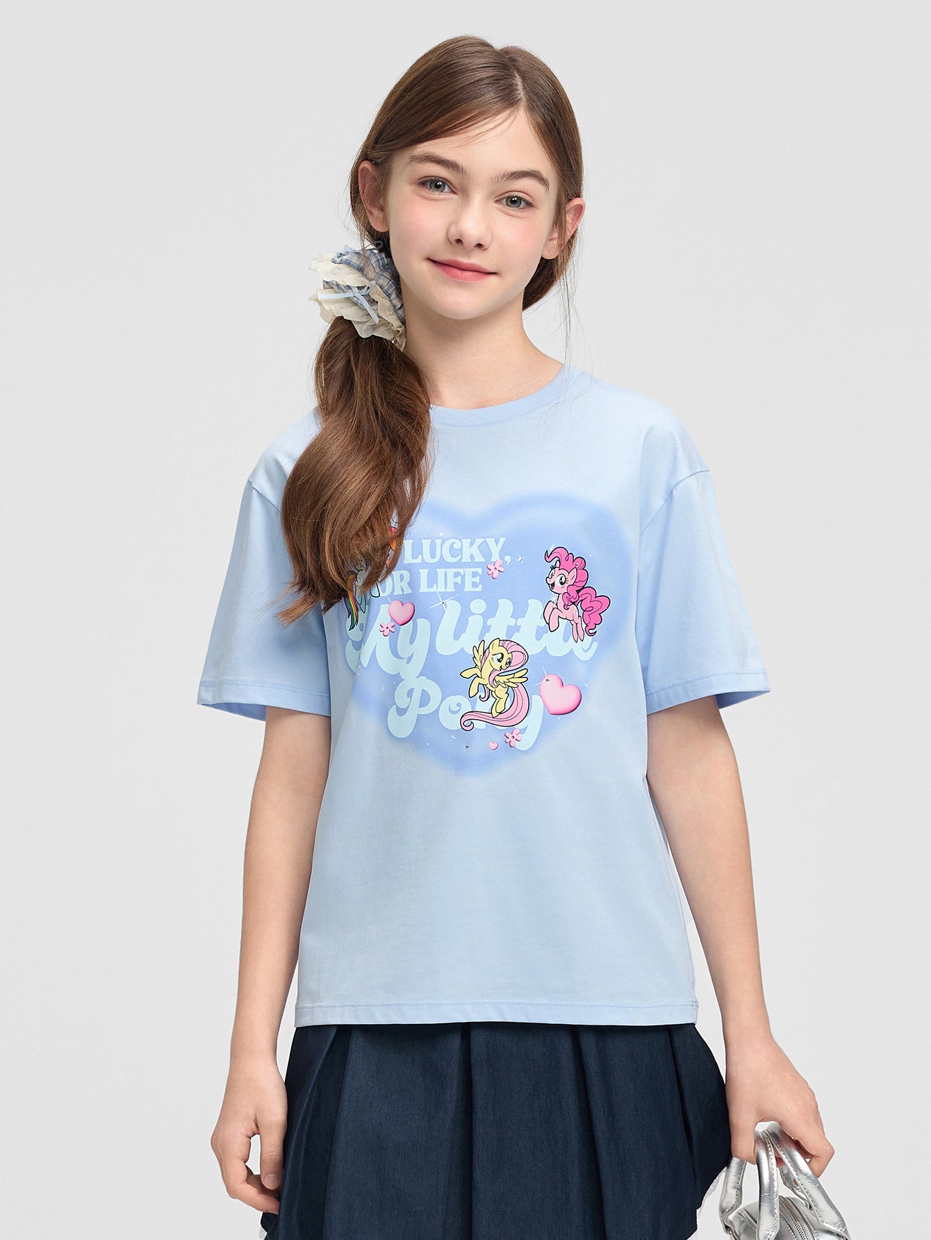 Balabala Girls Pony Graphic T-Shirt Gray,Raw White,Rose Red,Ice blue