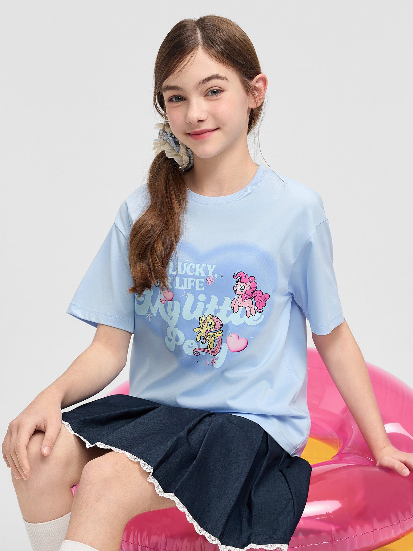 Balabala Girls Pony Graphic T-Shirt Gray,Raw White,Rose Red,Ice blue