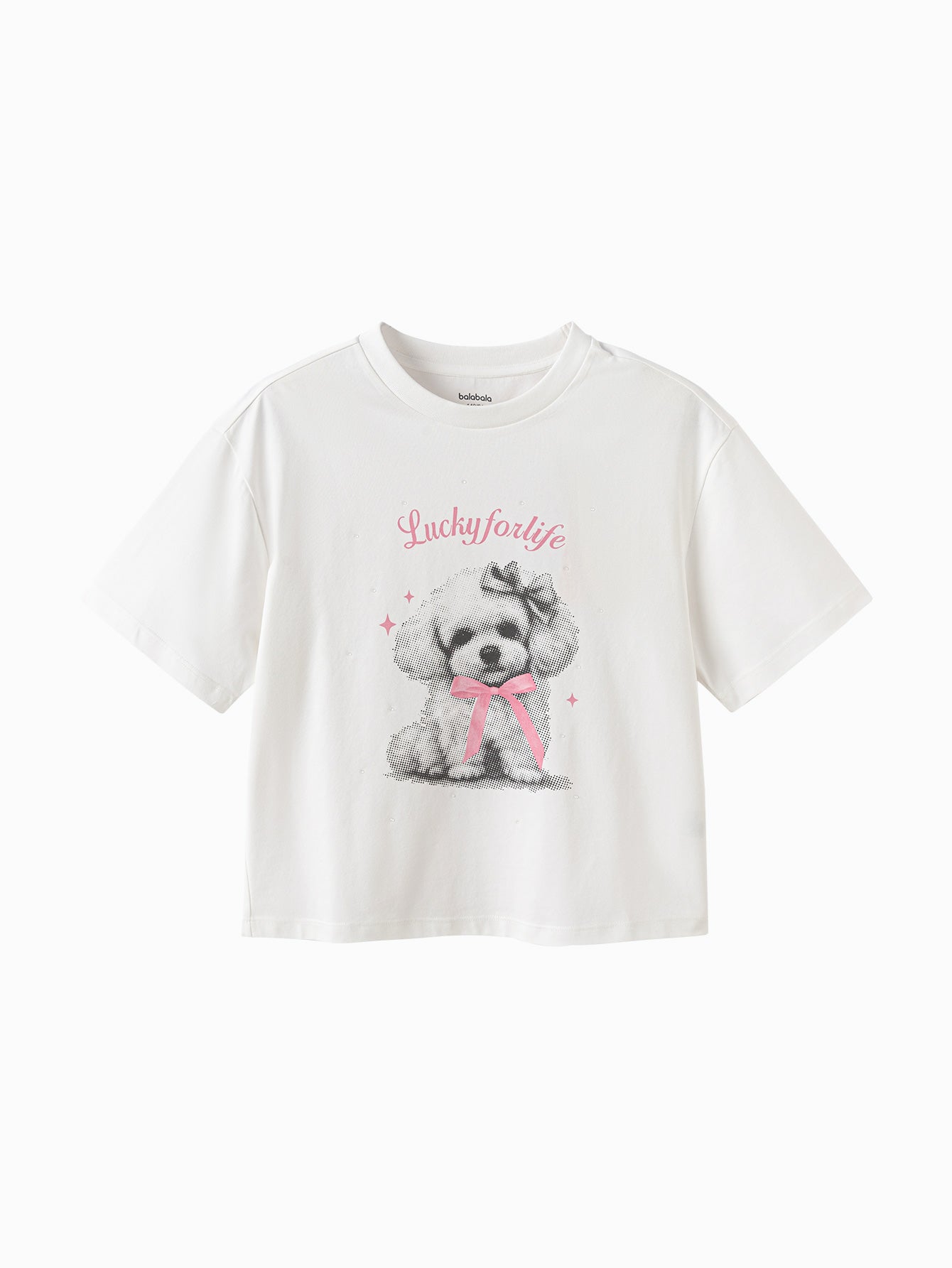Balabala Girls Puppy Graphic T-Shirt Pink,White