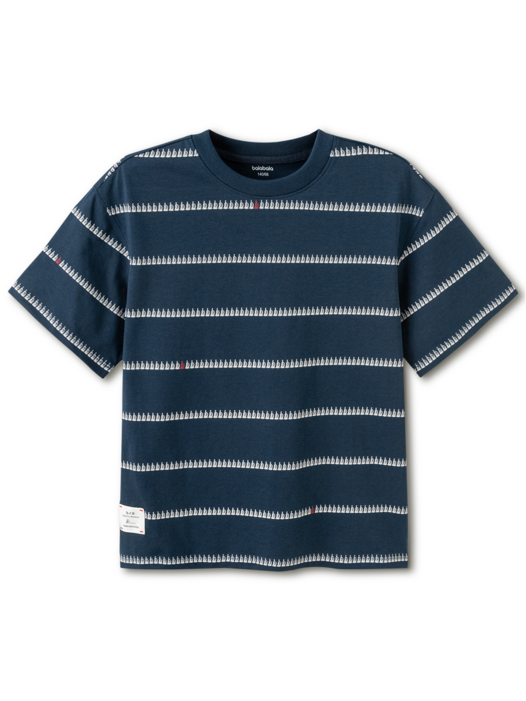 Balabala Boys Stripe T Shirt White Blue,Blue Black