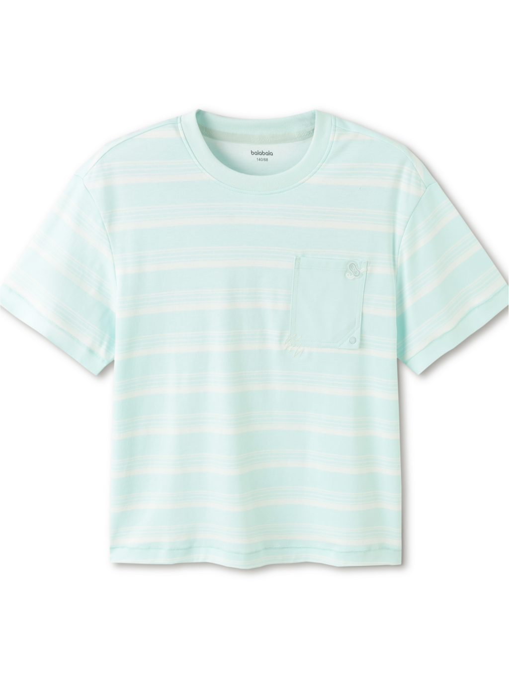 Balabala Boys Striped Pocket T-Shirt Mint Green,Raw White