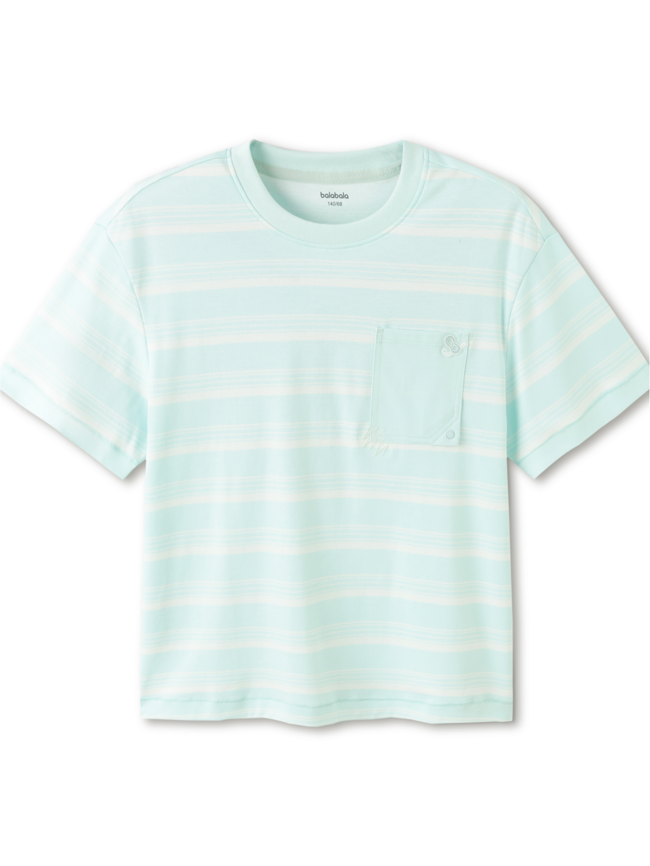 Balabala Boys Striped Pocket T-Shirt Mint Green,Raw White