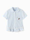 Balabala Girls Gingham Ruffle Hem Shirt White Blue