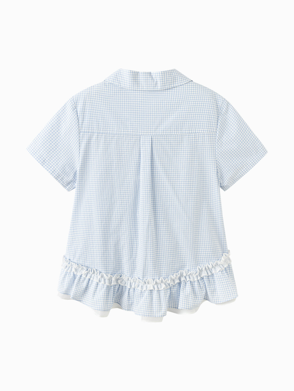 Balabala Girls Gingham Ruffle Hem Shirt White Blue