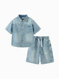 Balabala Boys Denim Shirt and Shorts Set Medium Blue