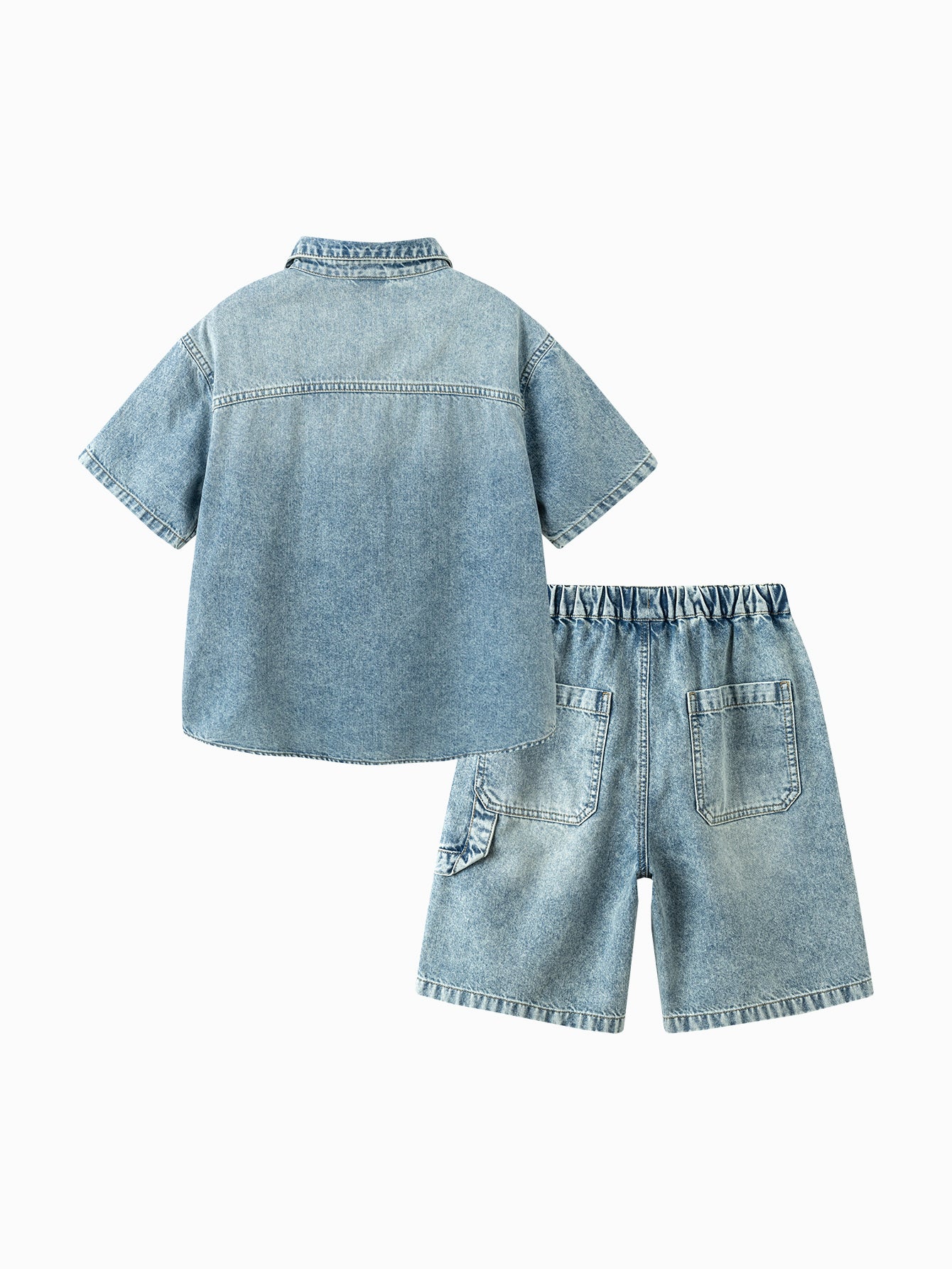 Balabala Boys Denim Shirt and Shorts Set Medium Blue