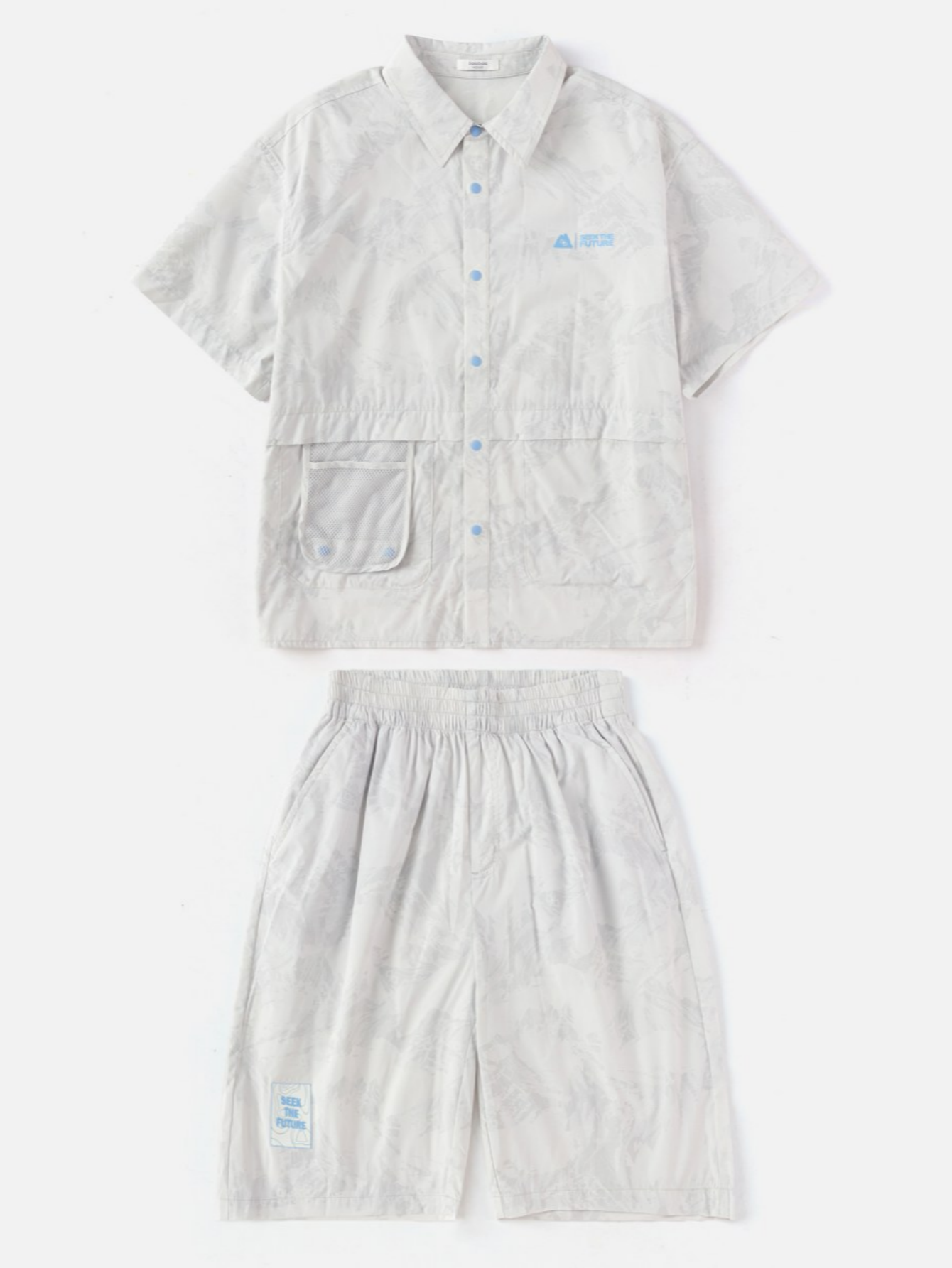 Balabala Boys Crinkle Shirt and Shorts Set Gray
