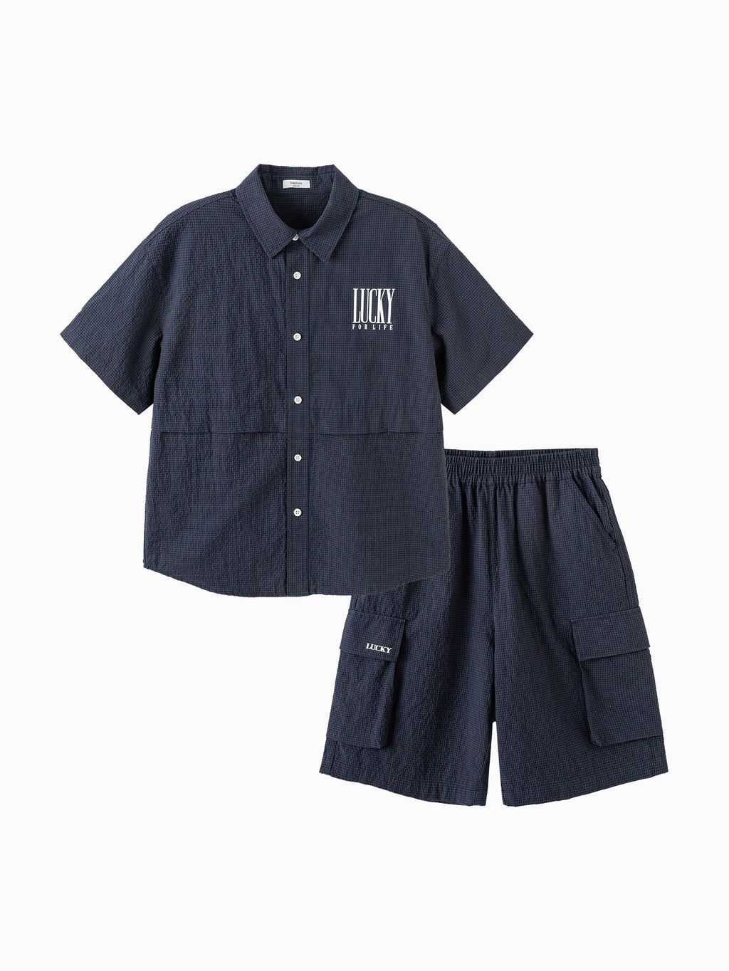 Balabala Boys Textured Shirt and Shorts Set Dark Blue