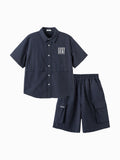 Balabala Boys Textured Shirt and Shorts Set Dark Blue