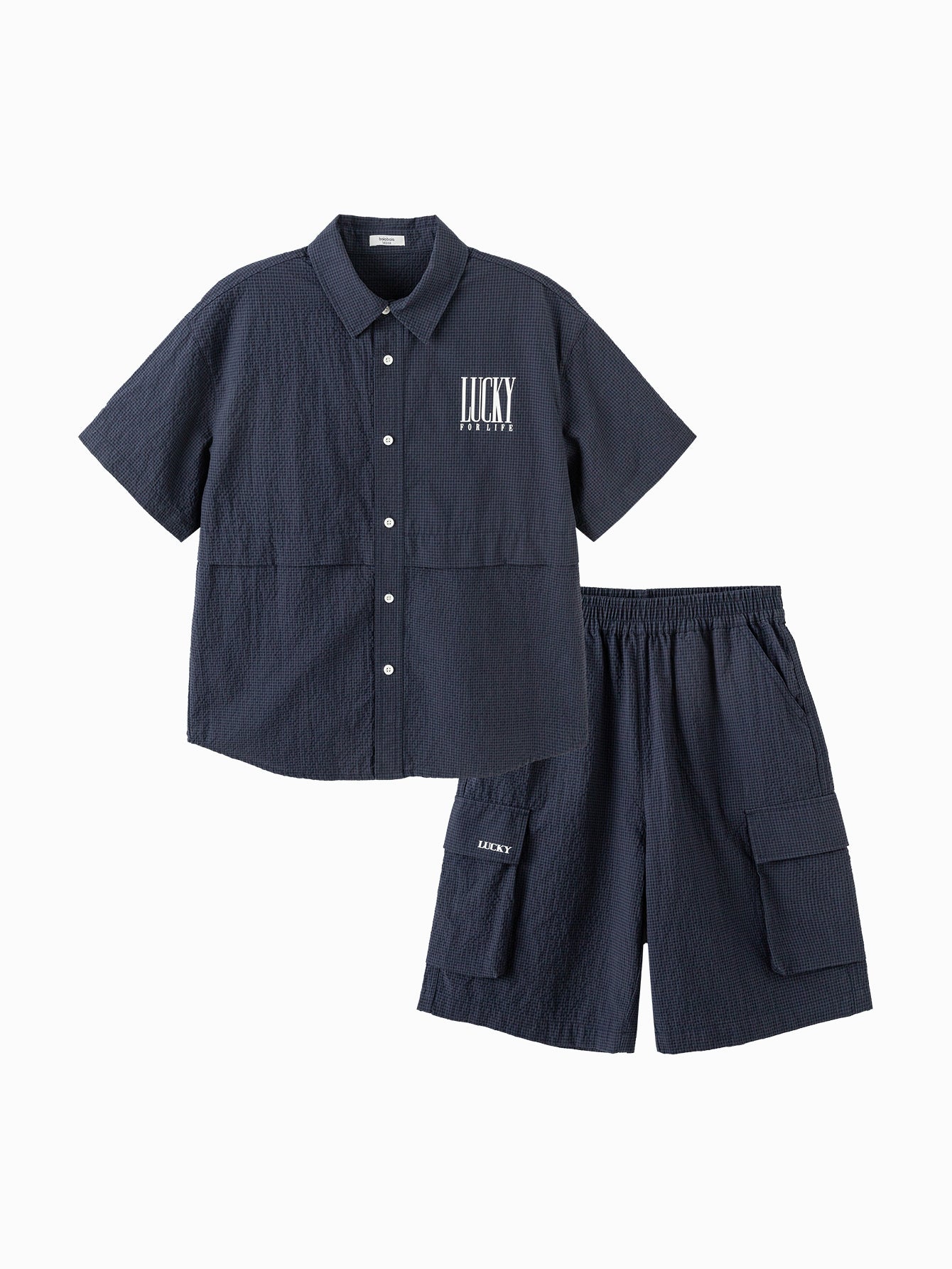 Balabala Boys Textured Shirt and Shorts Set Dark Blue