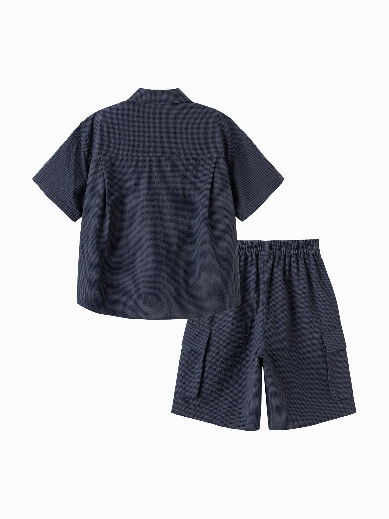 Balabala Boys Textured Shirt and Shorts Set Dark Blue